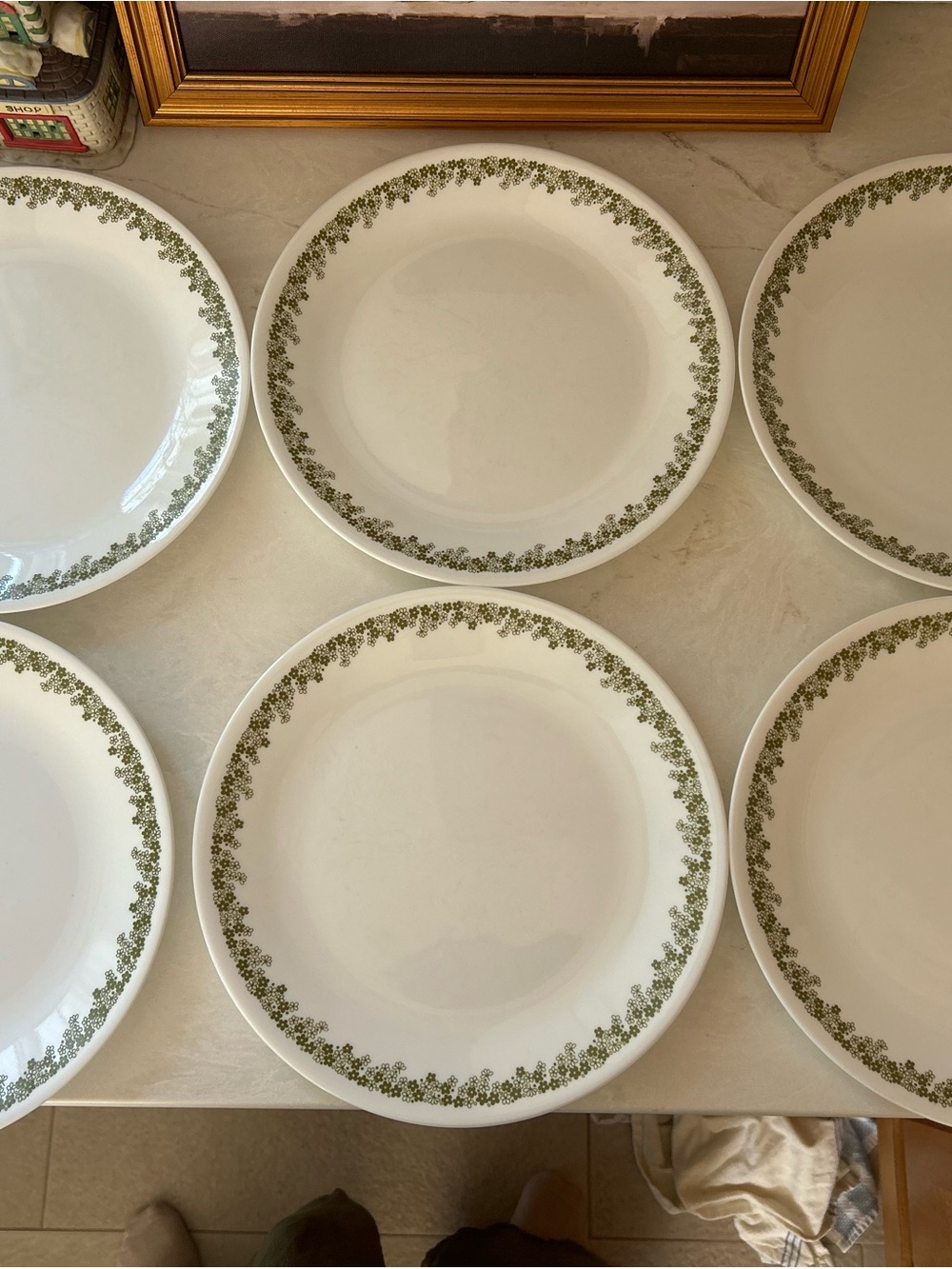 Vintage Corelle Spring Blossom Green Crazy Daisy 10.25” Dinner Plates Set of 6